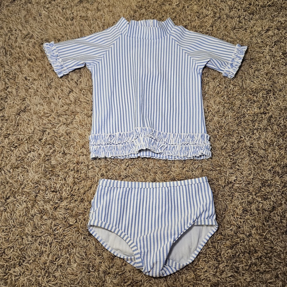 Ruffle Butts Girls Two-piece 2pc Swimsuit Seersucker Stripes Size‎ 18-24 Months